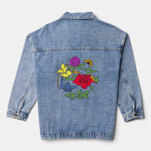 Farbiges Blumendesign Jeansjacke (Rückseite)