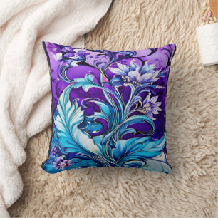 Farbiges Blumendesign mit blauen und Lila Farbtöne Kissen