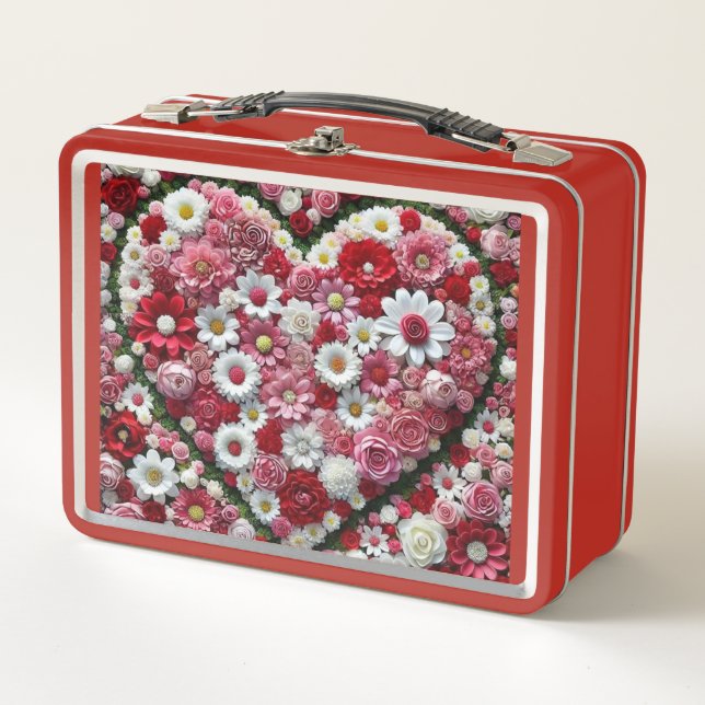 Farbiges, blumengeschmücktes Herz Metall Brotdose (Vorderseite)