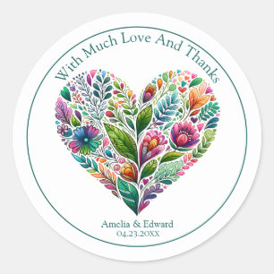 Farbiges Blumenherz "Danke" Gefallen Runder Aufkleber