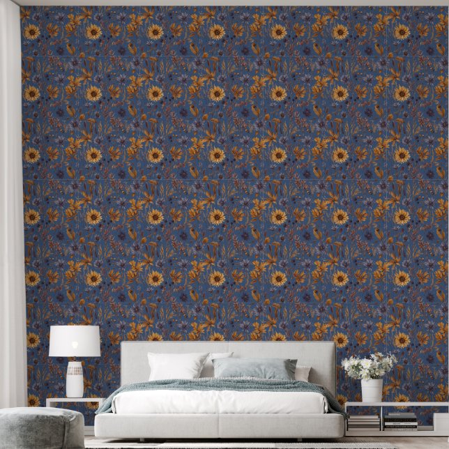 Farbiges Blumenmotiv Tapete (Schlafzimmer)