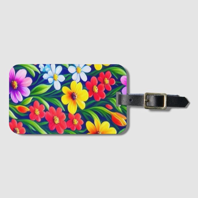 Farbiges Blumenmuster Gepäckanhänger (Vorderseite (Horizontal))