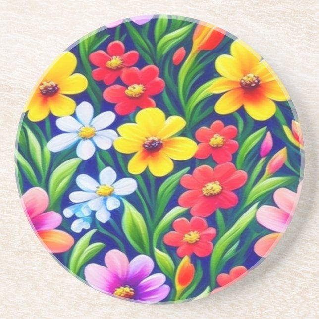 Farbiges Blumenmuster Getränkeuntersetzer (Vorne)