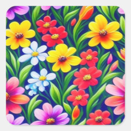 Farbiges Blumenmuster Quadratischer Aufkleber