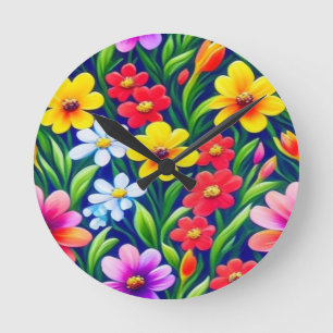 Farbiges Blumenmuster Runde Wanduhr