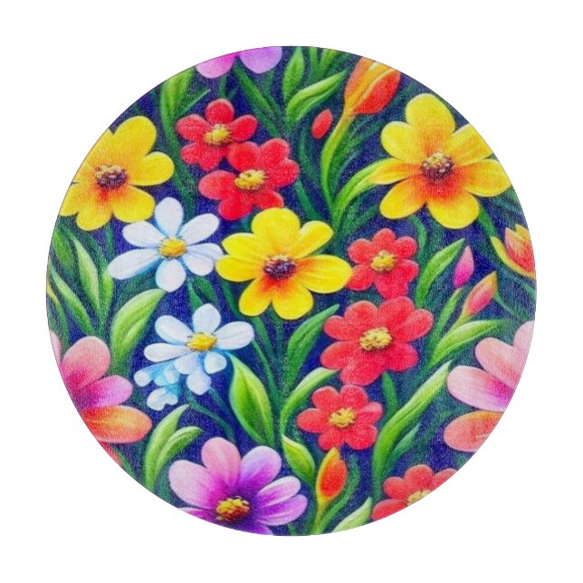 Farbiges Blumenmuster Schneidebrett (Vorderseite)