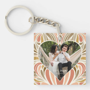 Farbiges Boho-Druck-Herz-Foto Schlüsselanhänger