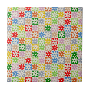 Farbiges, Bold Checkered Blume Y2K-Muster Fliese