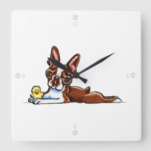 Farbiges Boston Terrier Quadratische Wanduhr