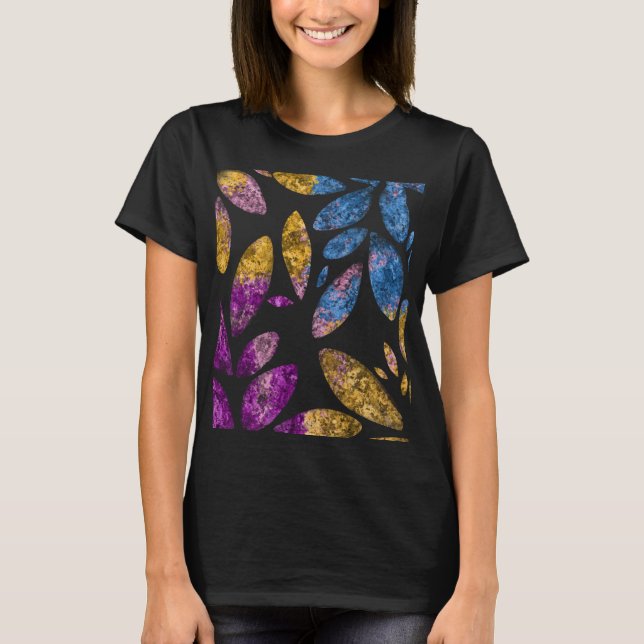 Farbiges botanisches Blattmuster T-Shirt (Vorderseite)