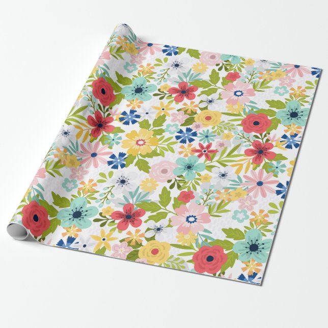 Farbiges botanisches Muster Geschenkpapier (Ungerollt)