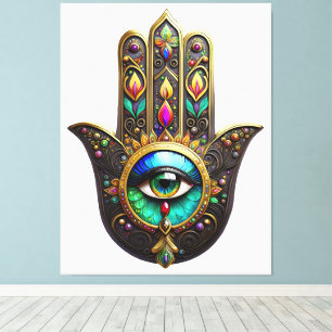Farbiges Braun Gold Hamsa Regenbogenfarbe Drittes  Leinwanddruck