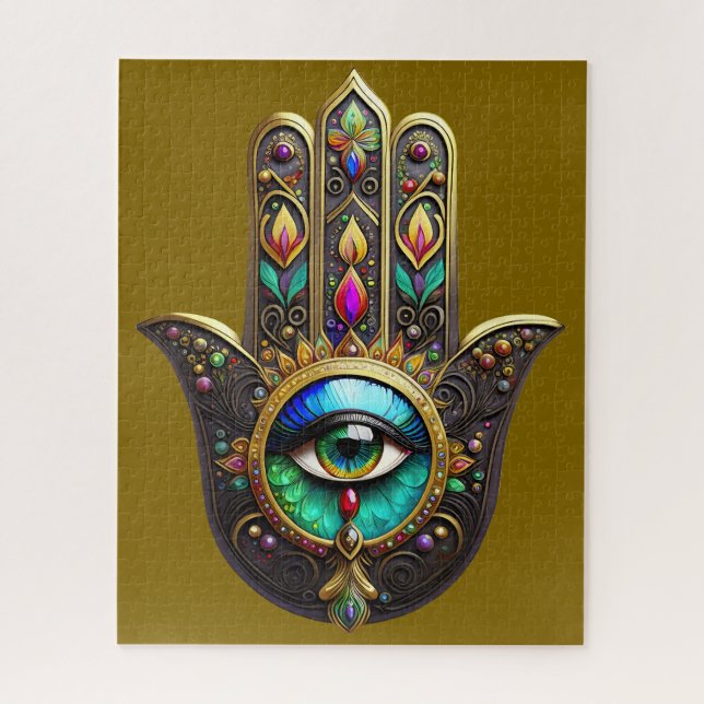 Farbiges Braun Gold Hamsa Regenbogenfarben Drittes (Vertikal)