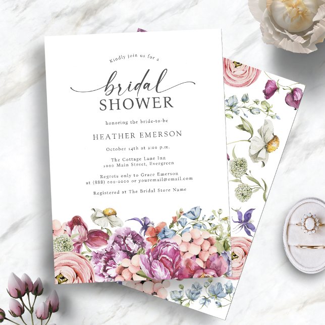 Farbiges Brautparty der Wildblume Einladung (Elegant Colorful Wildflower Bridal Shower Invitation by Painted Paperie
)