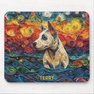 Farbiges Bull Terrier Papier Quilling Portrait Mousepad