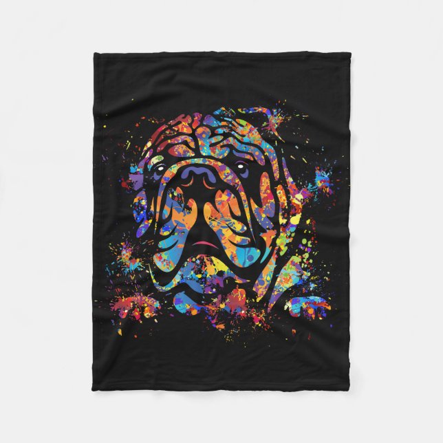 Farbiges Bulldog-Portrait Fleecedecke (Vorderseite)