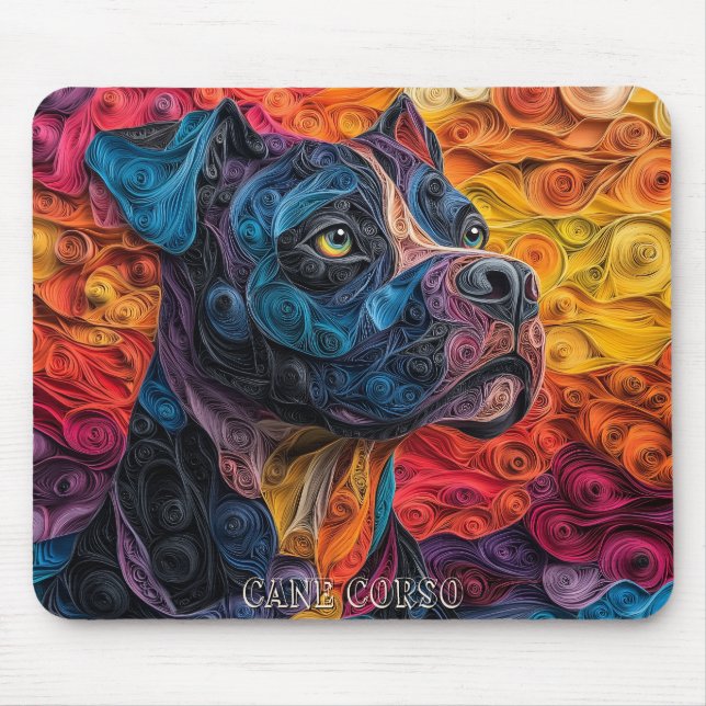 Farbiges Cane Corso Papierquillportrait Mousepad (Vorne)