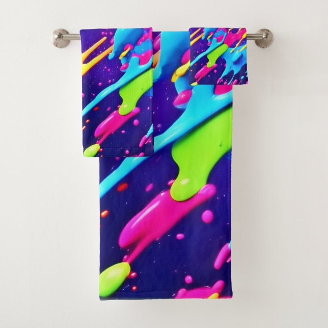 Farbiges Chaos im Abstrakten Spritzer Badhandtuch Set (Insitu)