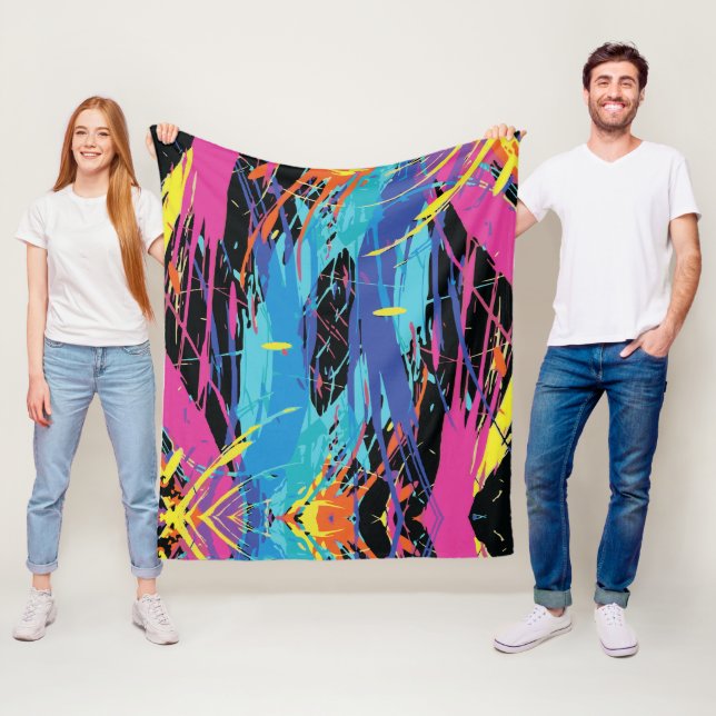 Farbiges Chaos: Splashes und Linien Fleecedecke (Beispiel)