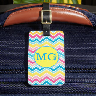 Farbiges Chevron-Muster mit Monogramm Gepäckanhänger