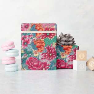 Farbiges chinesisches Blumenmuster Geschenkpapier