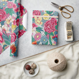Farbiges chinesisches Blumenmuster Geschenkpapier