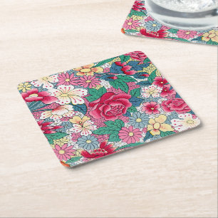 Farbiges chinesisches Blumenmuster Rechteckiger Pappuntersetzer