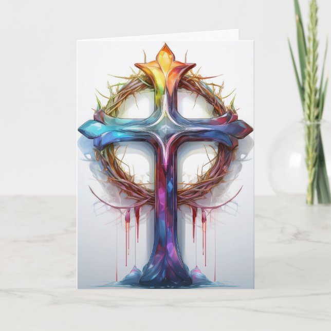 Farbiges Christliches Kreuz über Dornen Karte (Vorderseite)