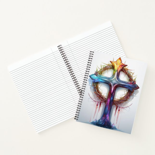 Farbiges Christliches Kreuz über Dornen Notizbuch (Innenseite)