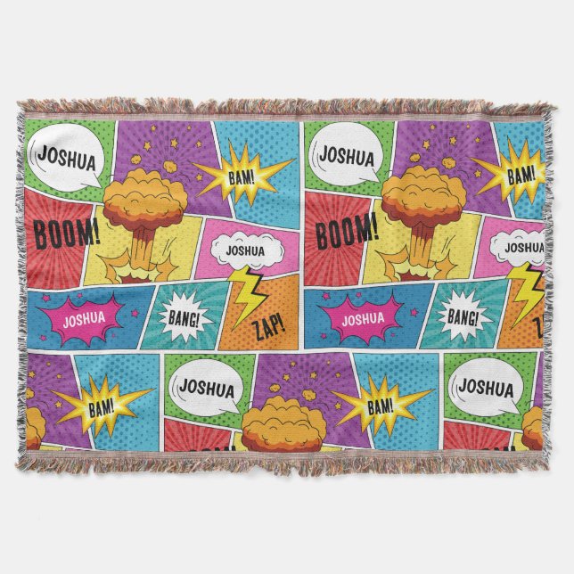 Farbiges Comic Personalisierter Name Pop Art Decke (Vorderseite)