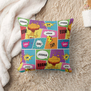 Farbiges Comic Personalisierter Name Pop Art Kissen