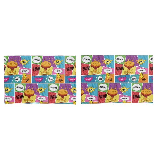 Farbiges Comic Personalisierter Name Pop Art Kissenbezug (Vorderseite-Set)