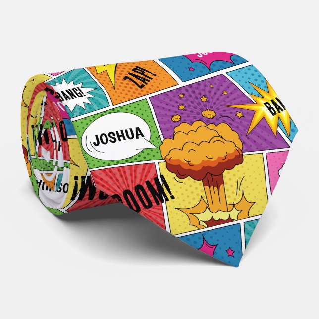 Farbiges Comic Personalisierter Name Pop Art Krawatte (Gerollt)