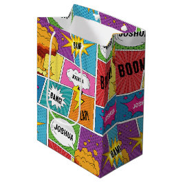 Farbiges Comic Personalisierter Name Pop Art Mittlere Geschenktüte