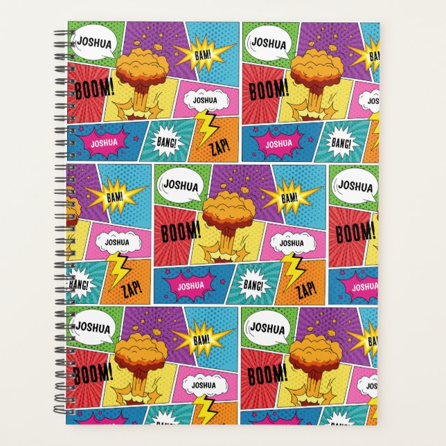 Farbiges Comic Personalisierter Name Pop Art Planer (Vorderseite)