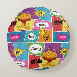 Farbiges Comic Personalisierter Name Pop Art Rundes Kissen
