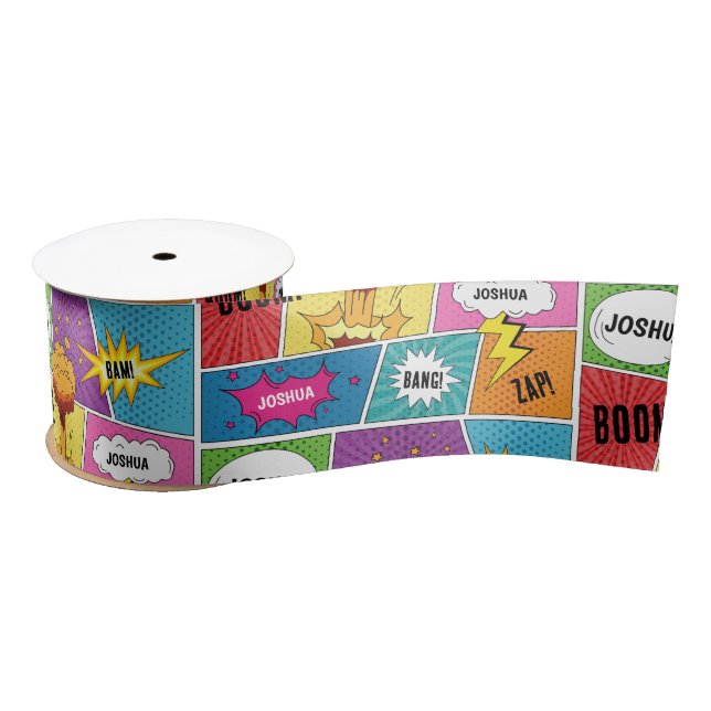 Farbiges Comic Personalisierter Name Pop Art Satinband (Spule)