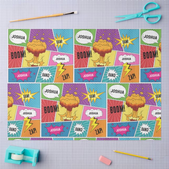 Farbiges Comic Personalisierter Name Pop Art Seidenpapier (Basteln)
