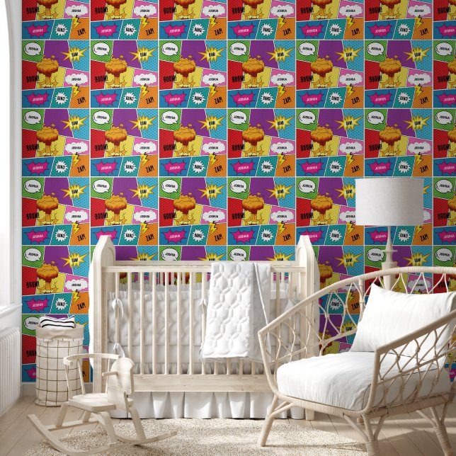 Farbiges Comic Personalisierter Name Pop Art Tapete (Kinder)