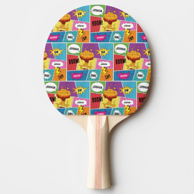 Farbiges Comic Personalisierter Name Pop Art Tischtennis Schläger (Vorderseite)