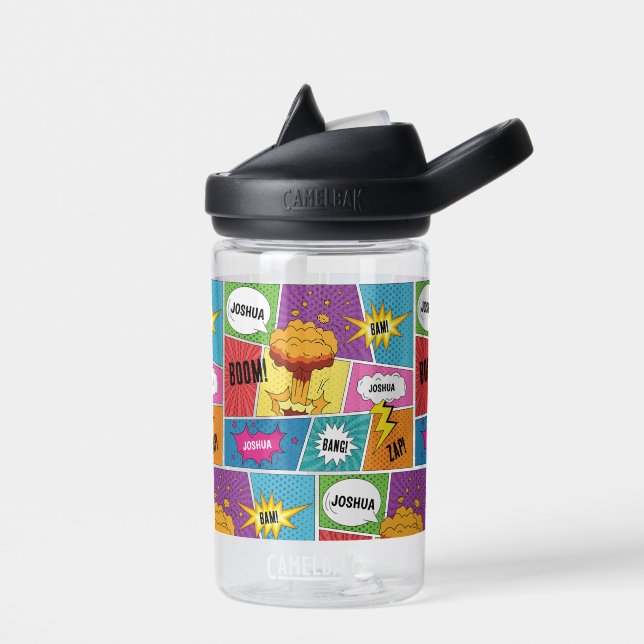 Farbiges Comic Personalisierter Name Pop Art Trinkflasche (Links)