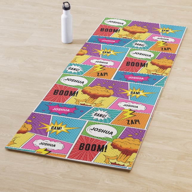 Farbiges Comic Personalisierter Name Pop Art Yogamatte (Beispiel)