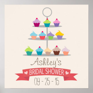 Farbiges Cupcake Tree Brautparty Poster