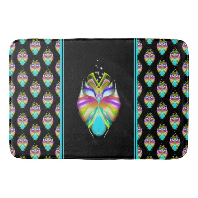 Farbiges Cyan und schwarzes Owl Badematte (Vorderseite)