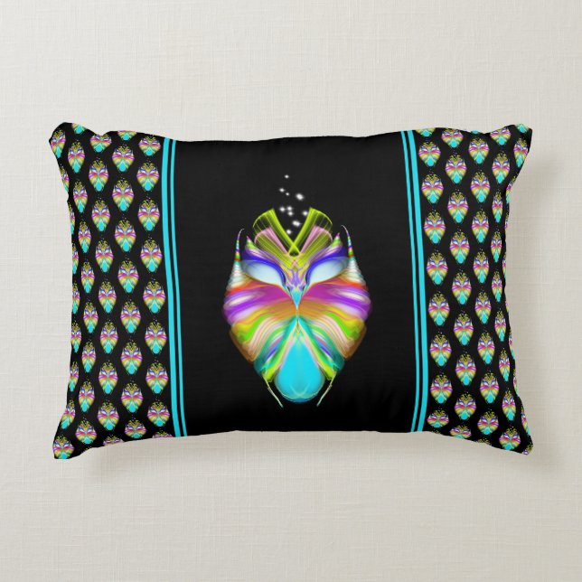 Farbiges Cyan und schwarzes Owl Dekokissen (Vorderseite)