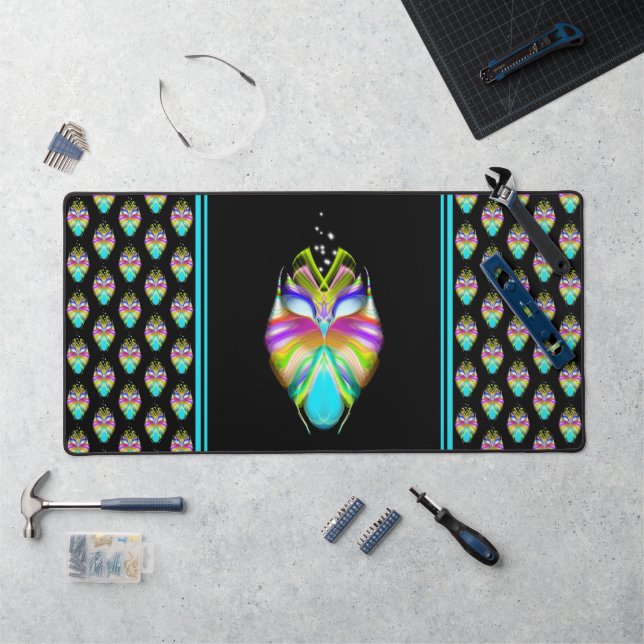 Farbiges Cyan und schwarzes Owl Schreibtischunterlage (Arbeitsplatz)