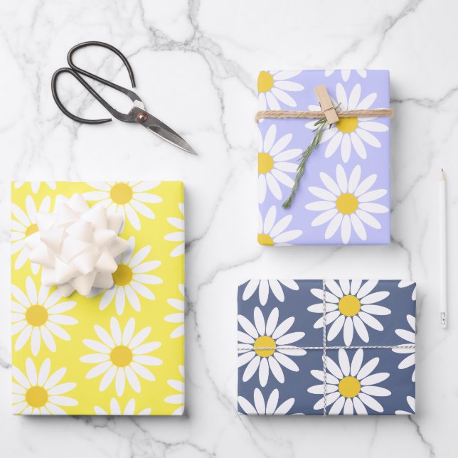 Farbiges Daisy Wrapping Paper mit flachem Set von  Geschenkpapier Set (Vorderseite)