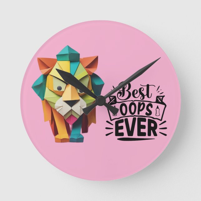 Farbiges Design der Origami Lion Artwork Runde Wanduhr (Vorderseite)
