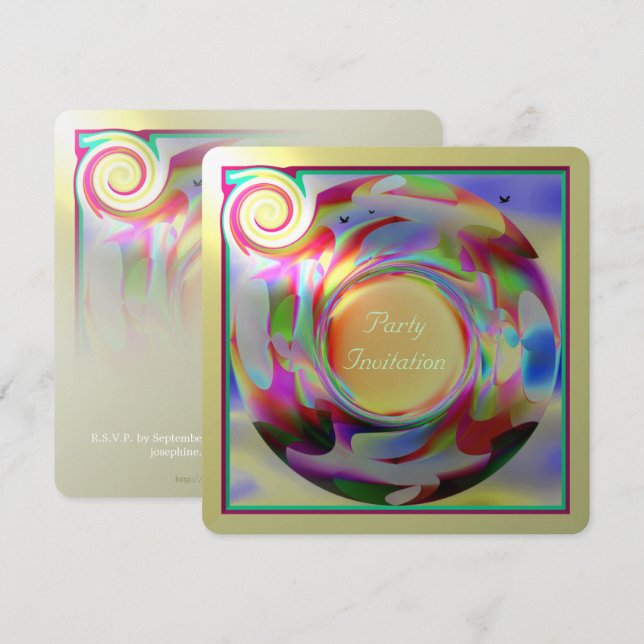 Farbiges Design mit kleinen Vögeln Einladung (Vorne/Hinten)