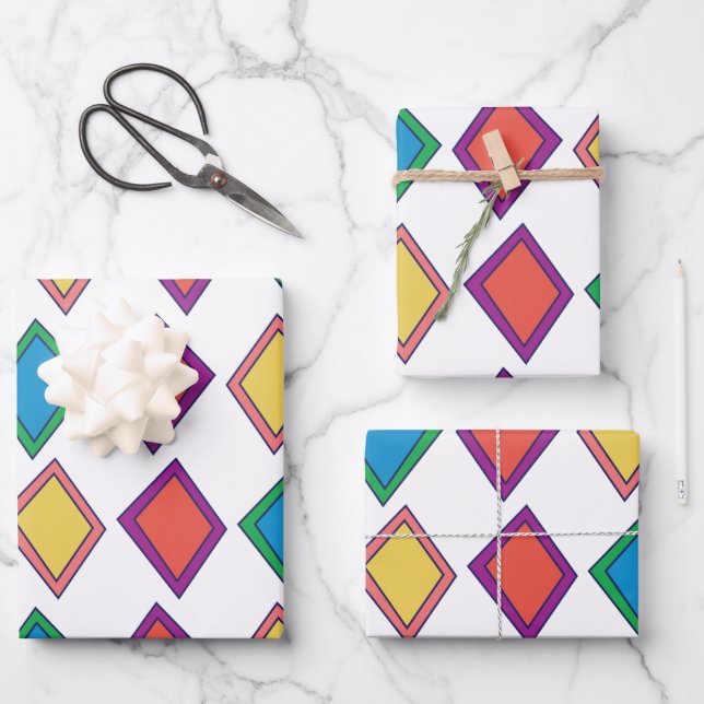 Farbiges Diamant-Geometrisches Muster Geschenkpapier Set (Vorderseite)